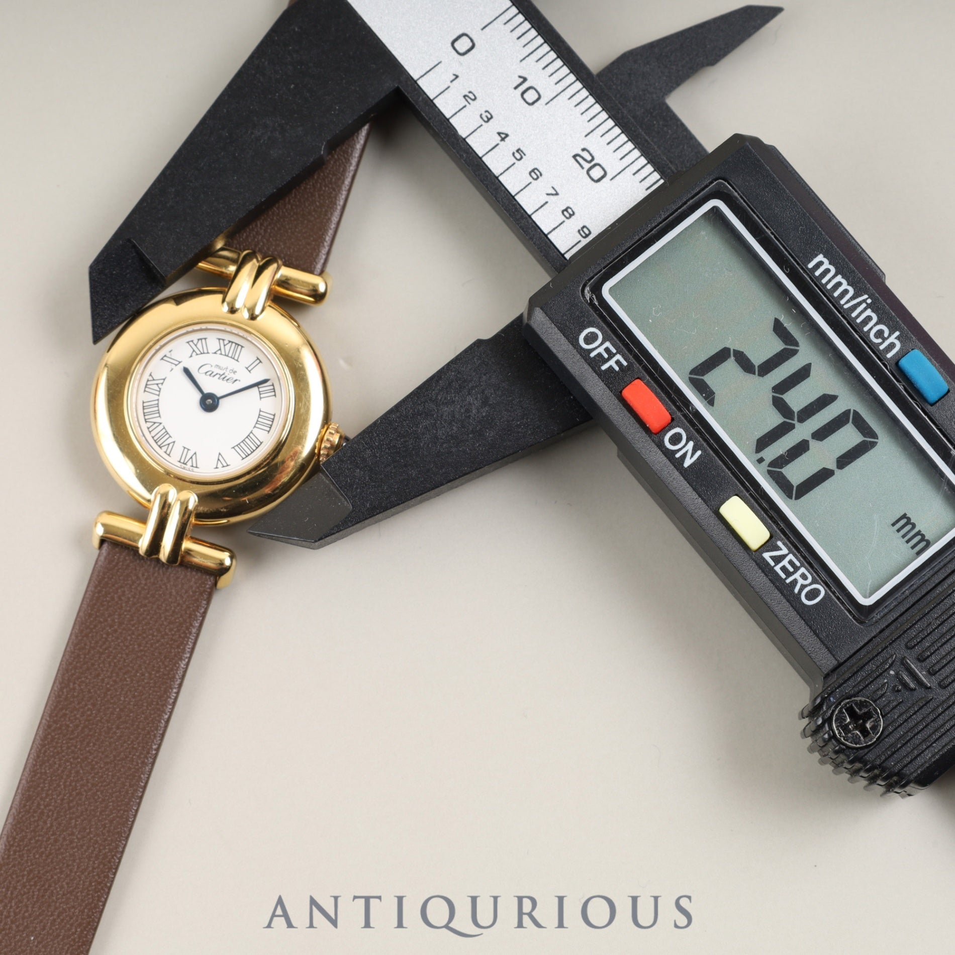 Cartier Must Colisee 2410 Quartz Caliber 157 SV925 Leather Strap with Genuine GP Buckle, White Dial, 24mm, Box, Warranty Card (1999), Overhauled