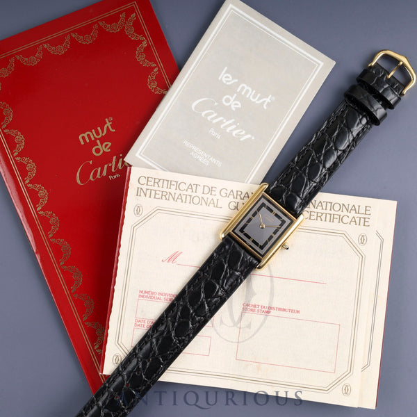 Cartier Must Tank LM 6 81006 Quartz Cal.81 SV925 Leather Genuine Buckle (GP) Grey Roman Dial Warranty (unstated) Booklet Overhauled