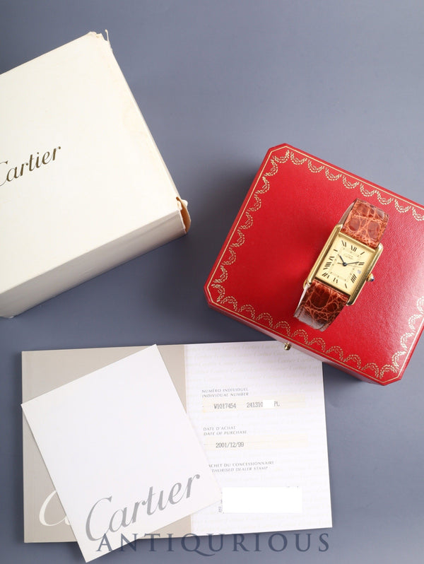 Cartier Must Tank GM (XL) W1017454 / 2413 Quartz Cal.687 SV925 Original leather strap Original deployant buckle (GP) Ivory Roman dial (SWISS MADE表記) Box Booklet Guarantee card (2001) Overhauled