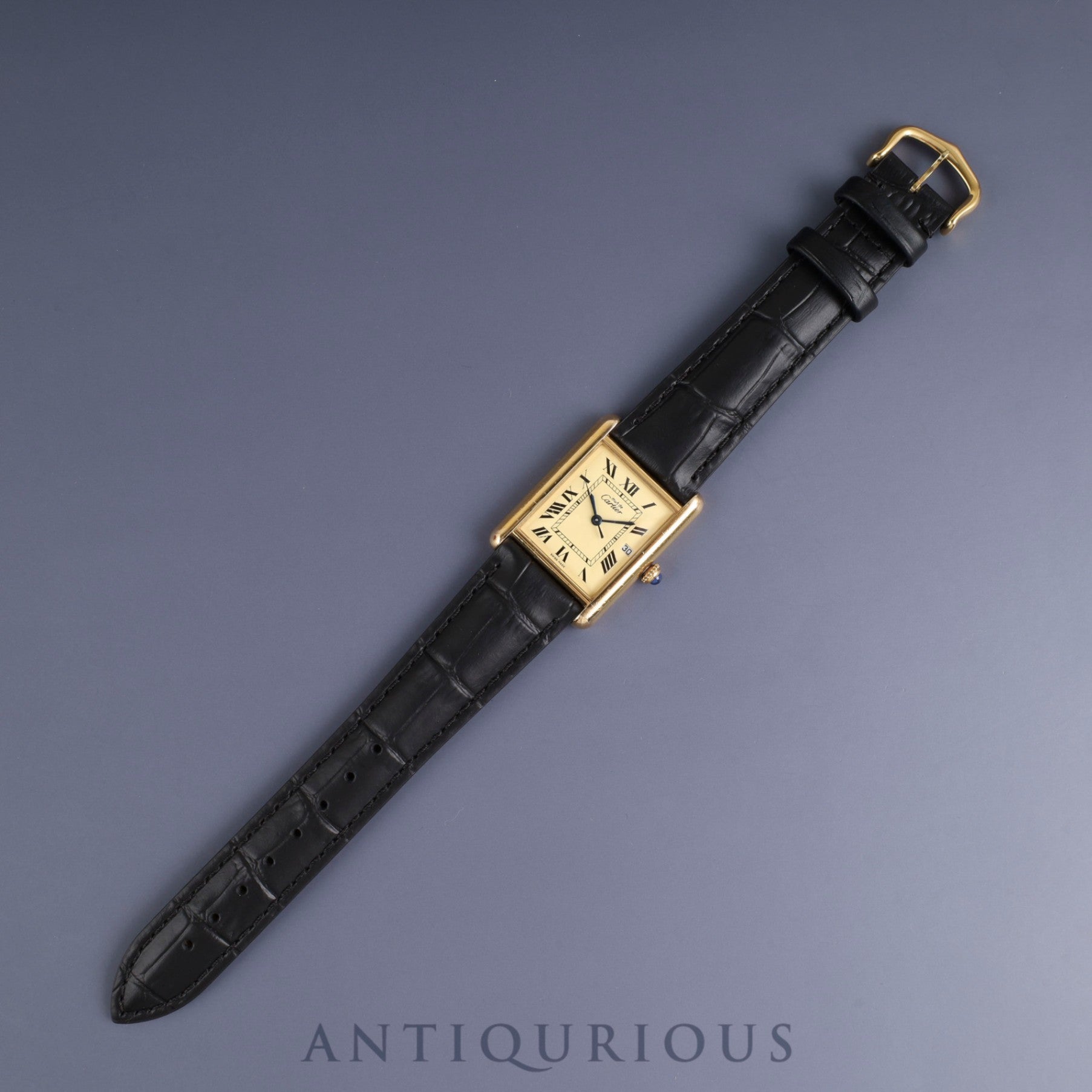 Cartier Must Tank GM (XL) W1017454 / 2413 Quartz Caliber 687 SV925 Leather Strap with Genuine GP Buckle Ivory Roman Dial Box Booklet Temporary Warranty (2002) Overhauled