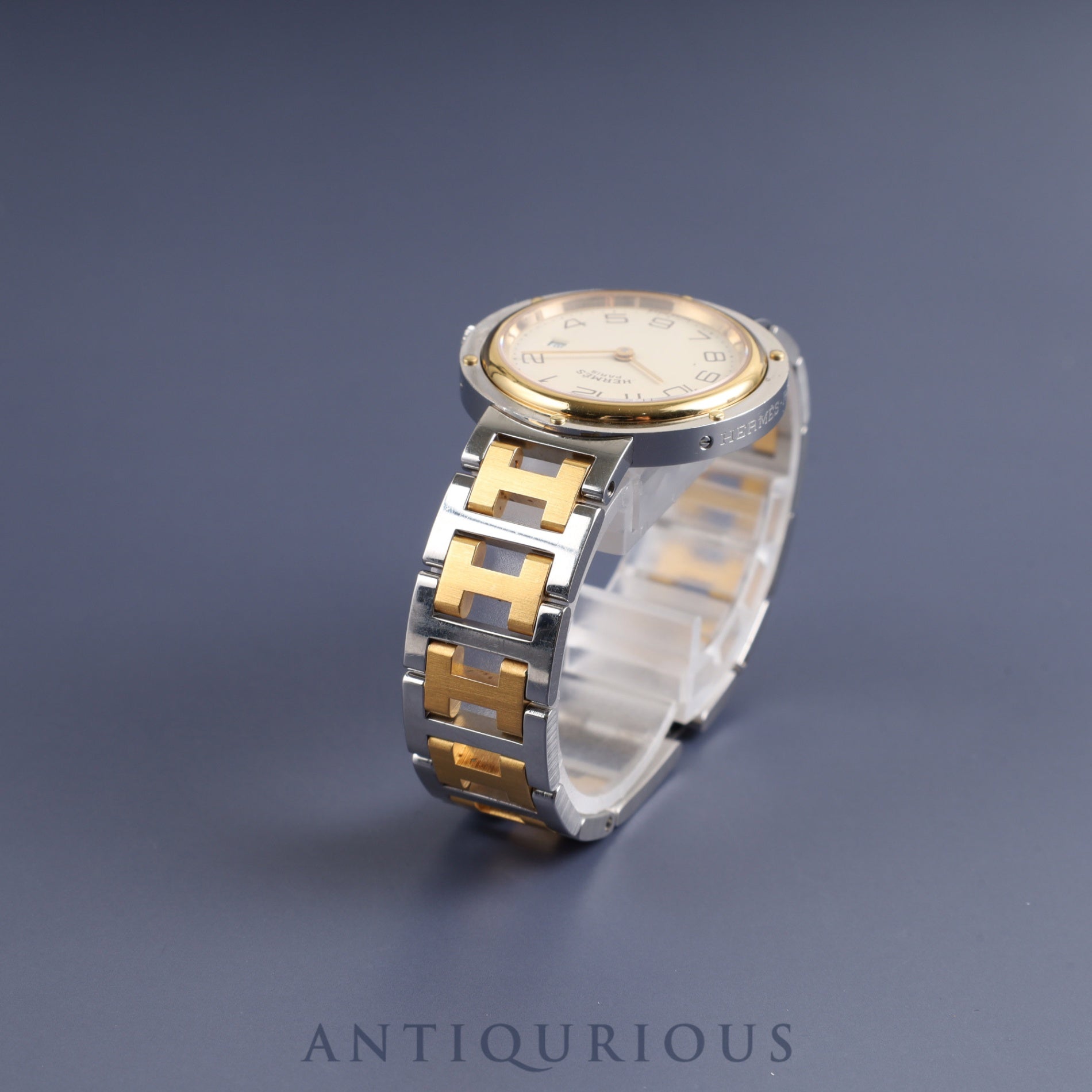 エルメス クリッパー 54.03 クォーツ SS/GP SS/GP アイボリー文字盤 タグ 保証書(無記名)オーバーホール済み