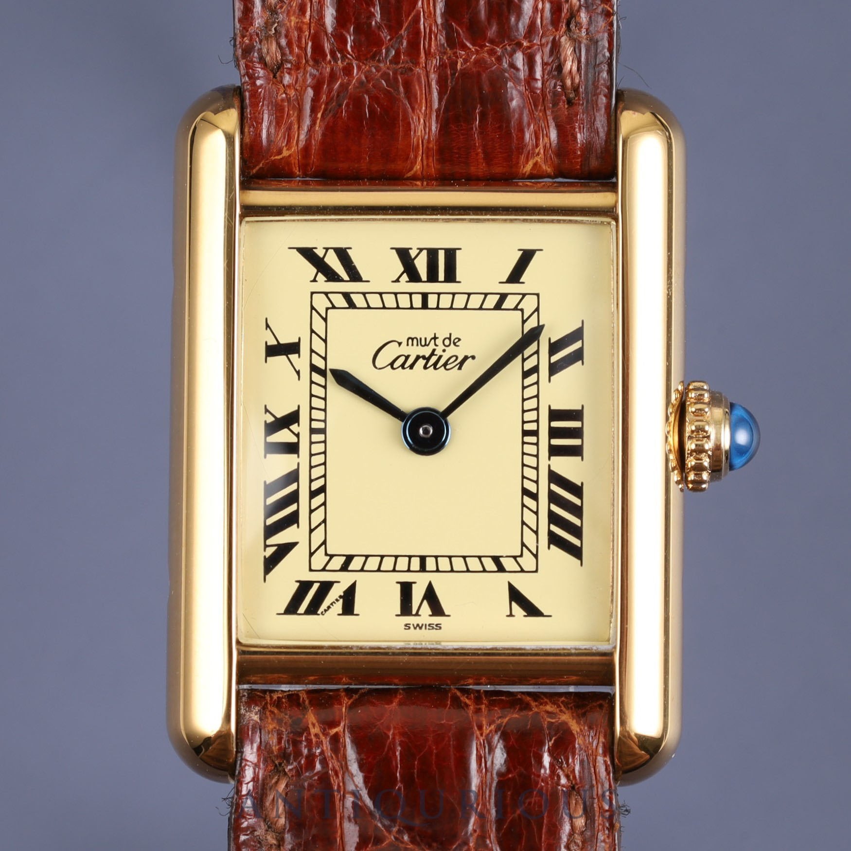 カルティエ マストタンク SM 5057001 クォーツ Cal.057 SV925 純正革ベルト 純正尾錠(GP)アイボリーローマン文字盤 1980年代半ば~1994年頃 オーバーホール済み