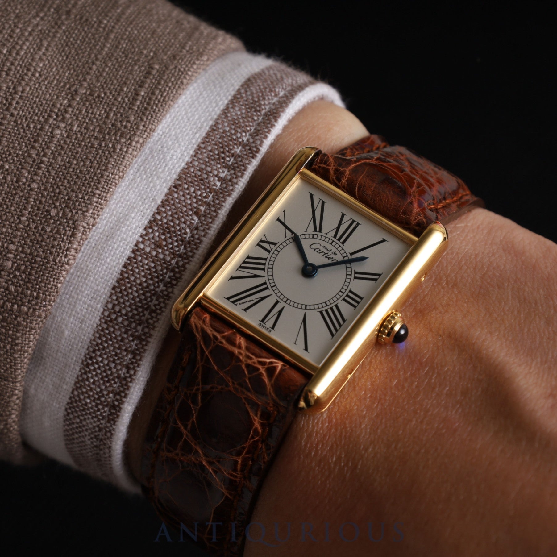 Cartier Must Tank LM 590005 Quartz SV925 Leather Genuine Buckle (GP) Opalan Dial Circa 1982-Circa 1995