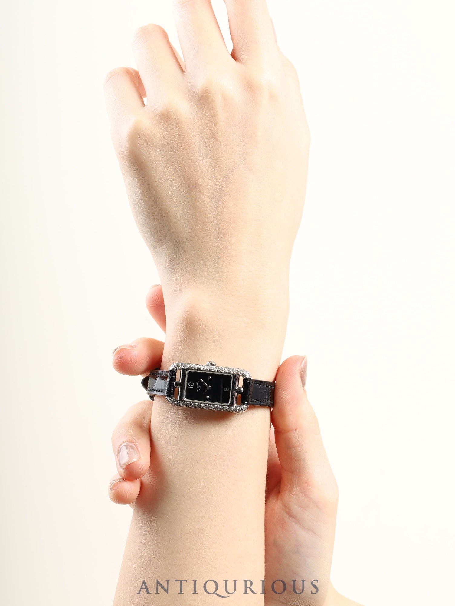 エルメス ナンタケット NA2.130 クォーツ SS 純正革ベルト(A刻印:2017年) 純正尾錠(SS) ブラック文字盤 ダイヤベゼル オーバーホール済み