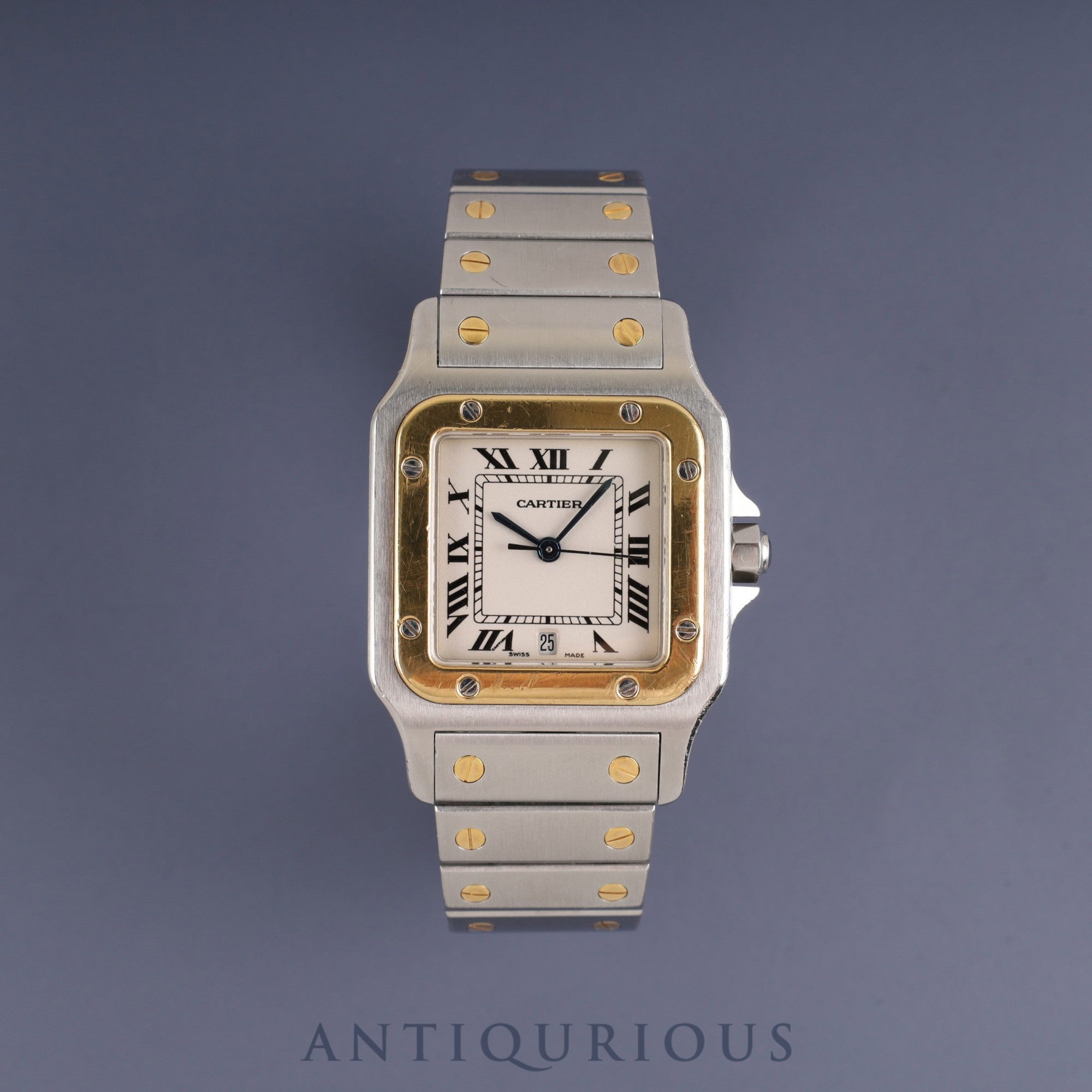 Cartier Santos Galbee LM W20011C4 / 1566 Quartz Caliber 687 Stainless Steel/Yellow Gold Ivory Roman Dial Overhauled
