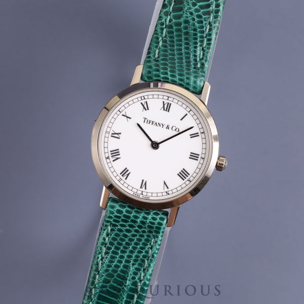 Tiffany Round Classic L1560 Quartz WG Genuine Leather Strap Genuine Buckle (SS) White Roman Dial 24mm