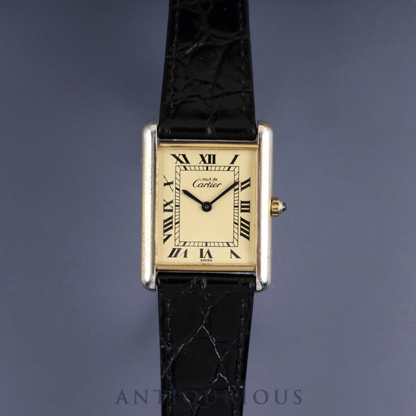 Cartier Must Tank LM 6 81006 Quartz Caliber 81 SV925 Leather Strap with Genuine GP Buckle, Ivory Roman Dial, Circa 1982-Circa 1995, Overhauled