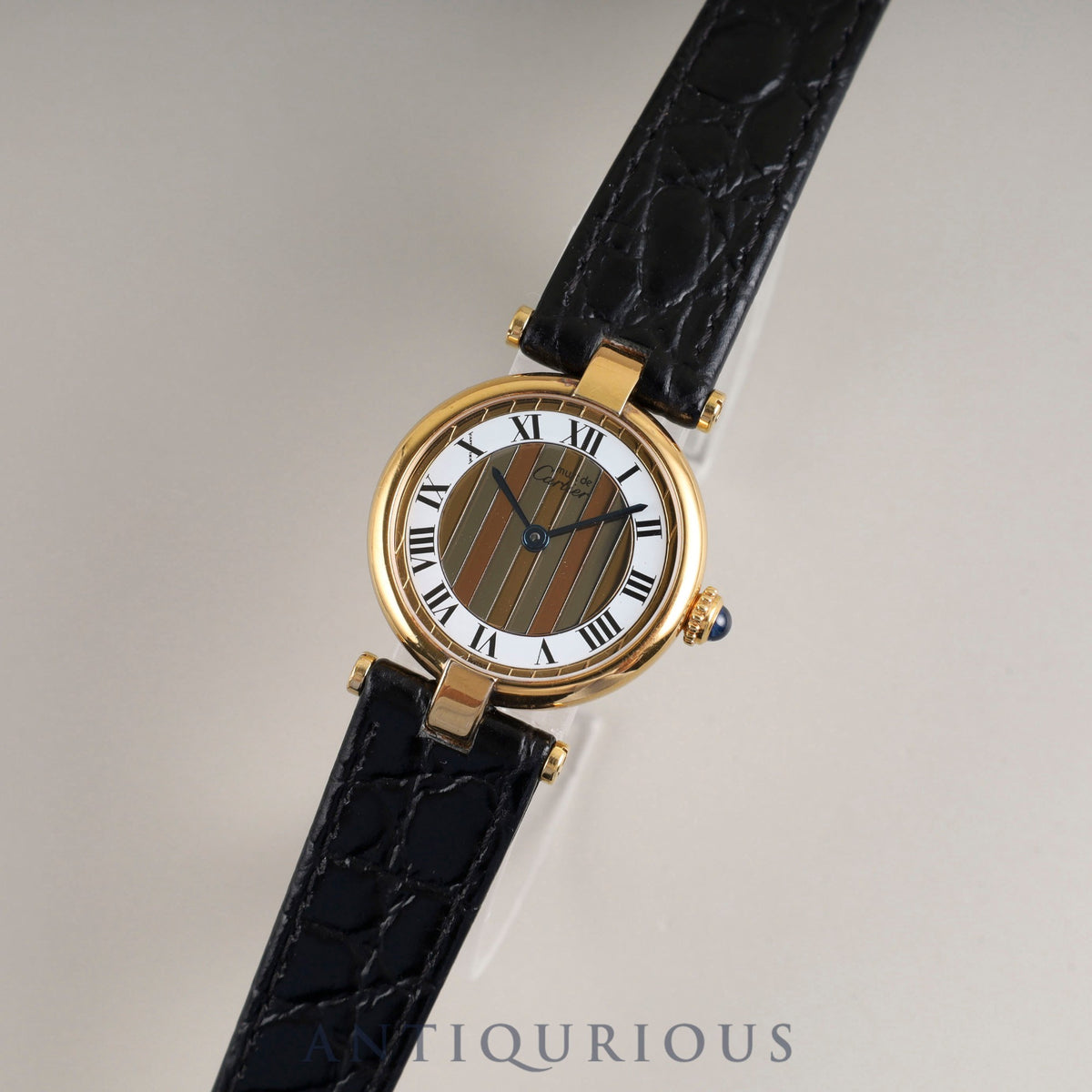 Cartier Must Vendôme VLC SM 590004 Quartz Caliber 90 SV925 Leather Genuine Buckle (GP) Front Trinity Dial Box Tag Booklet Warranty (1990) Overhauled