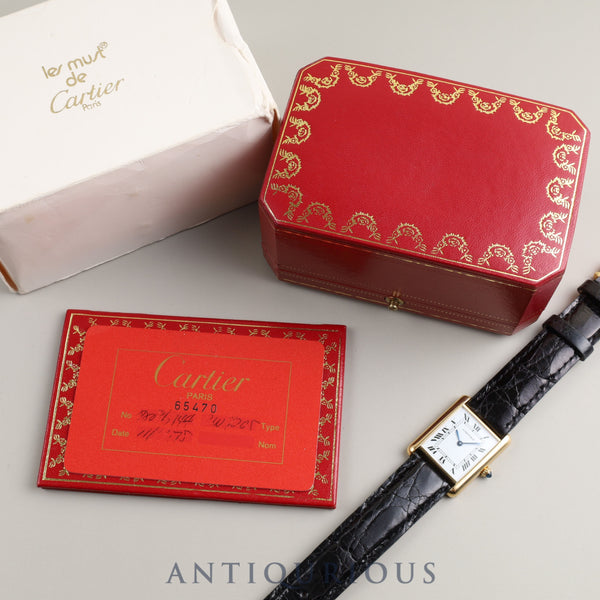 カルティエ ルイ カルティエ LM 78086 手巻き Cal.78-1(ETA2512-1)750YG 革 純正尾錠(750)ホワイトPARIS文字盤 保証書(1978年)箱