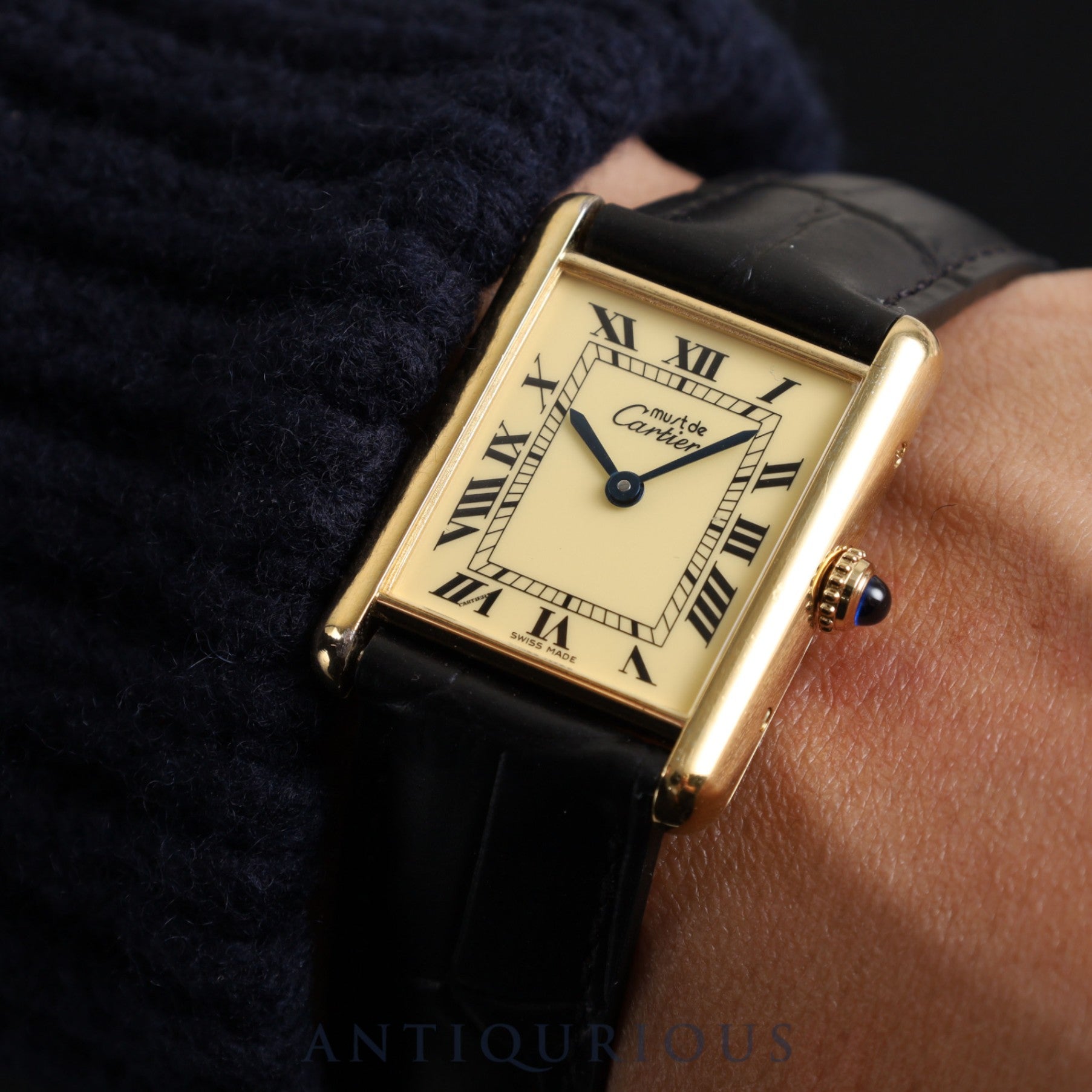 カルティエ マストタンク LM 590005 クォーツ SV925 革 純正尾錠(GP)アイボリーローマン文字盤 箱 冊子 カルティエブティックコンプリートサービス済み