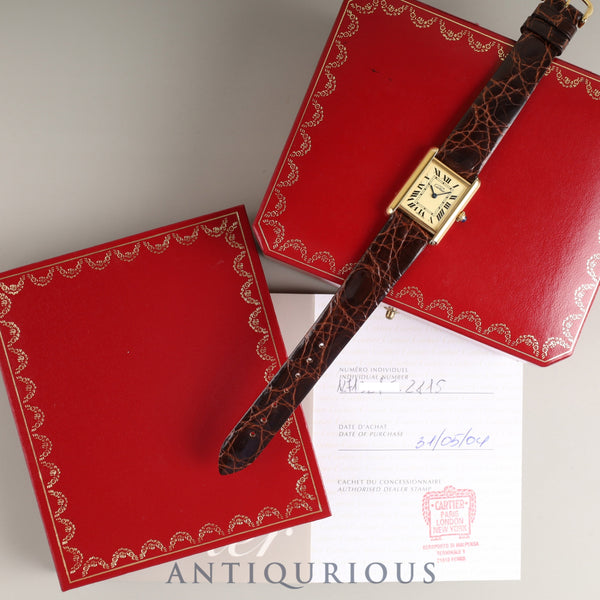 Cartier Must Tank MM 2415 Quartz Cal. 057 SV925 Leather Genuine Buckle (GP) Ivory Roman Dial (Slight Scratches on the Glass) Box Booklet Warranty (2004) Overhauled