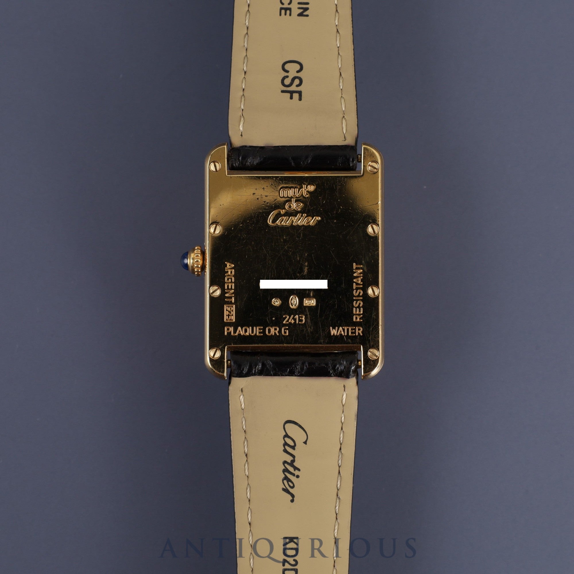 Cartier Must Tank GM (XL) 2413 Quartz Caliber 87 SV925 with Genuine Leather Strap and Genuine D-Buckle (GP). Telephone Arabic Dial. Overhauled and Finished to Look Like New.