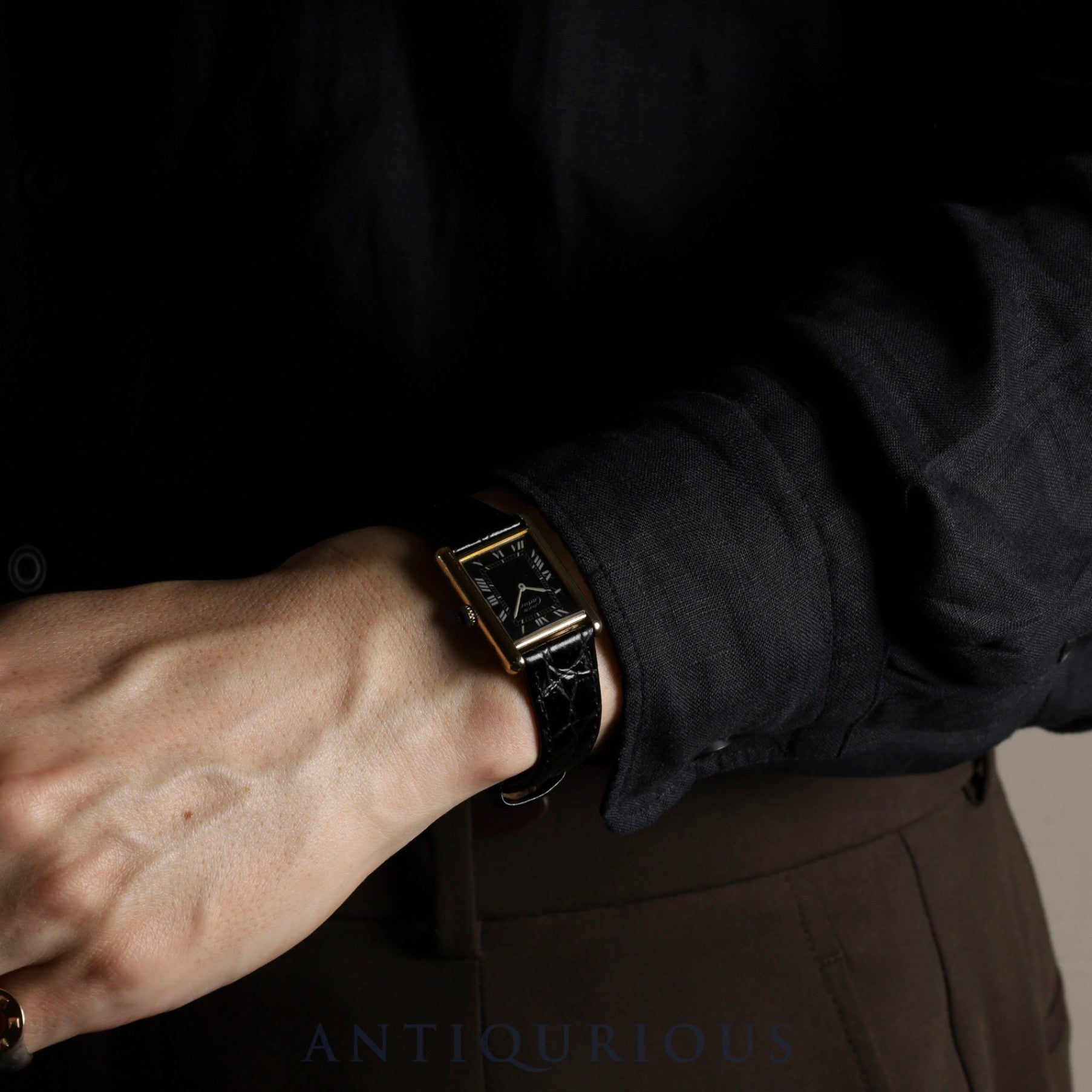 Cartier Must Tank LM Manual winding Cal.78-1 SV925 Leather Genuine buckle (GP) Black Roman dial Overhauled