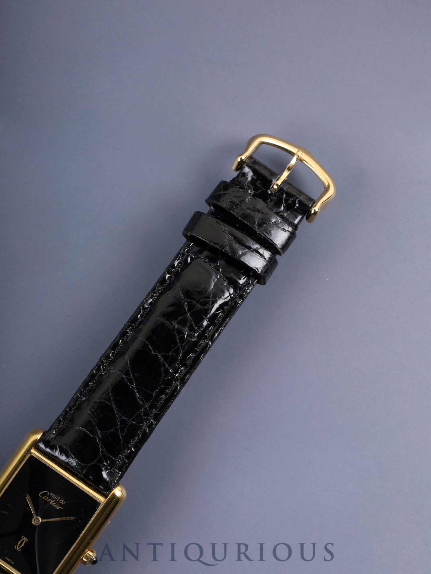 Cartier Must Tank LM 681006 Quartz Caliber 81 SV925 Leather Strap with Genuine GP Buckle, Onyx Dial, Overhauled and Polished to Look Like New