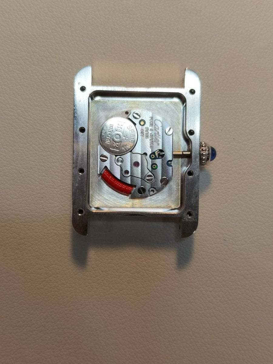 Cartier Must Tank MM W1014054 / 2416 Quartz Caliber 057 SV925 Leather Strap with Genuine D-Clasp (Stainless Steel) White Roman CC Dial (SWISS MADE Marking) Box Overhauled