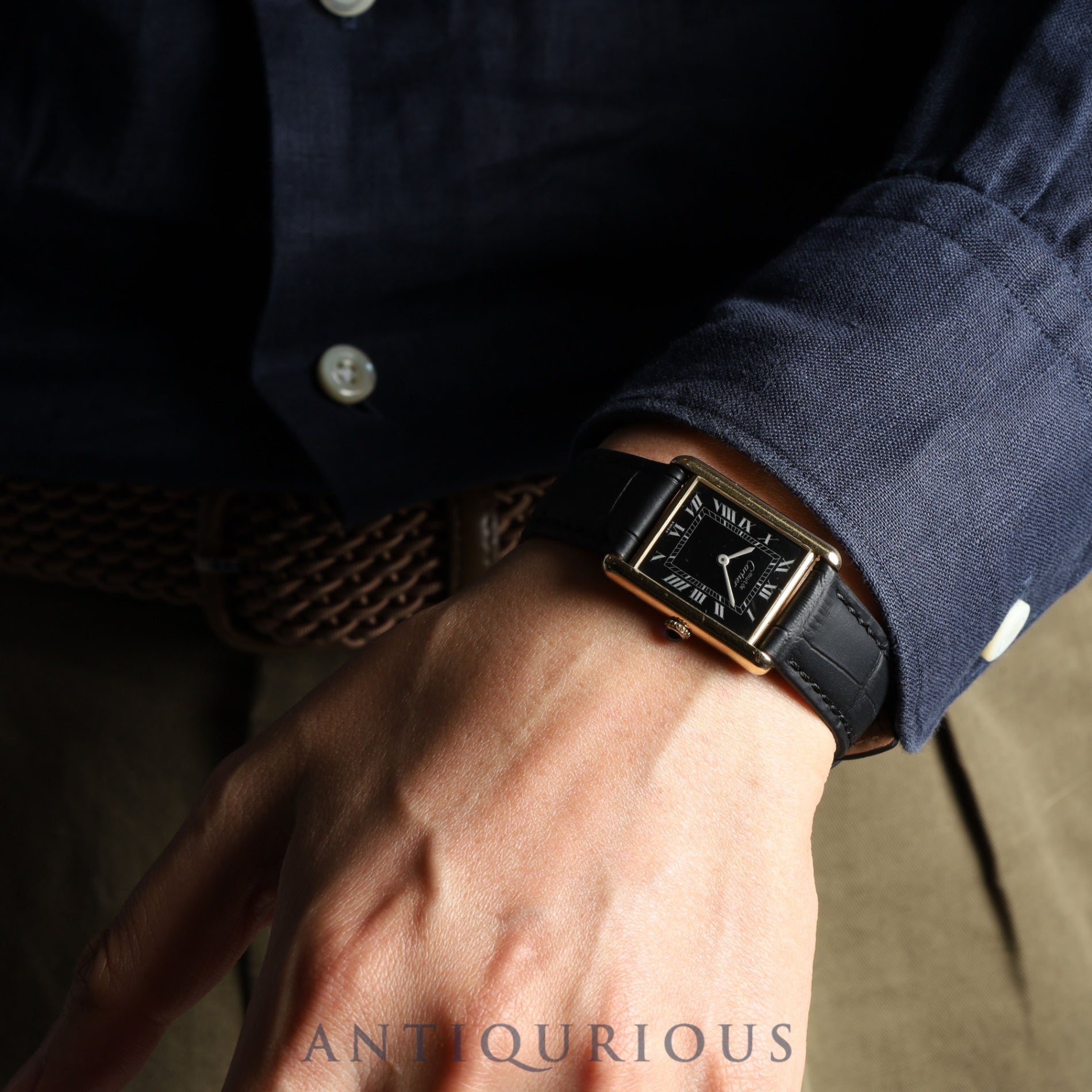 Cartier Must Tank LM Manual winding Cal.78-1 SV925 Leather Genuine buckle (GP) Black Roman dial Overhauled