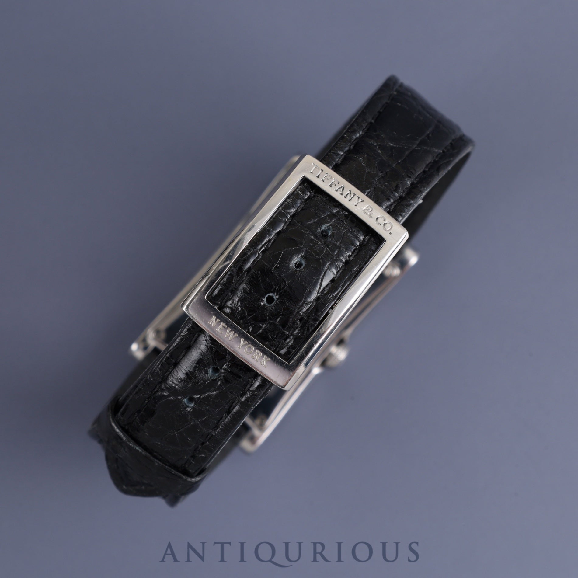 ティファニー イーストウエスト 34677352 クォーツ SS 革 純正Dバックル(SS) ブラック文字盤 オーバーホール済み