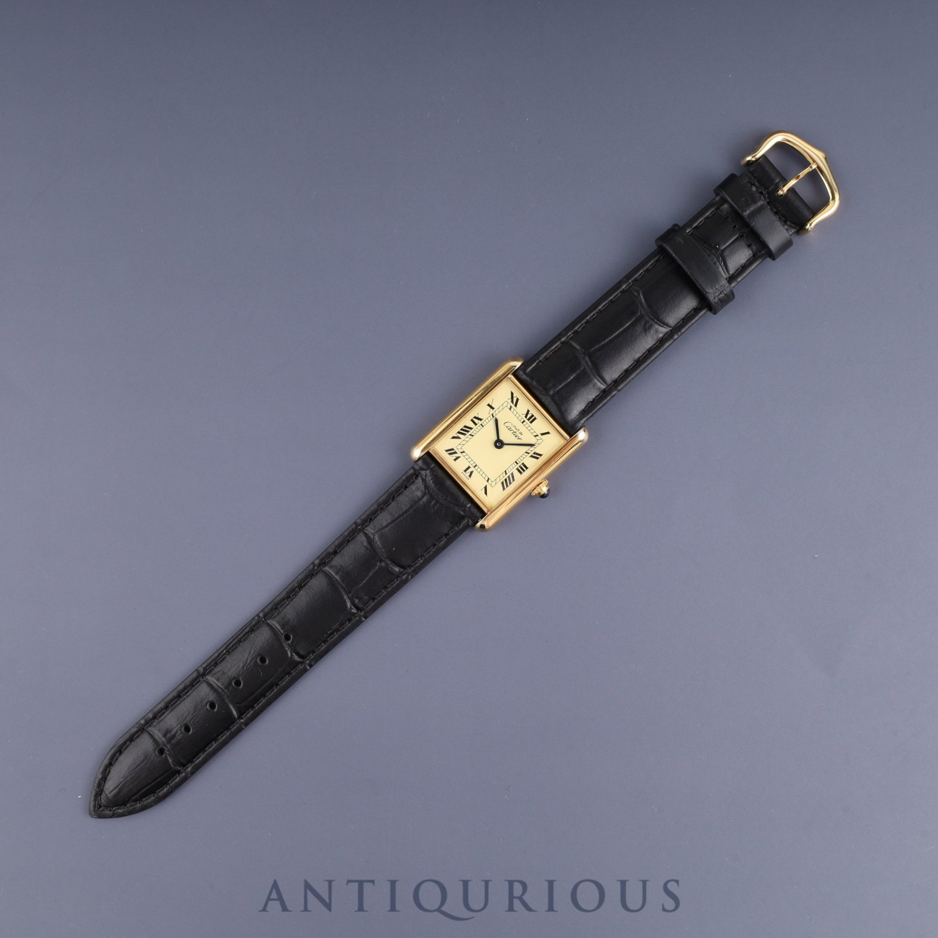 Cartier Must Tank LM 590005 Quartz Caliber 90 SV925 Leather Strap with Genuine GP Buckle Ivory Roman Dial Box and Booklet Overhauled