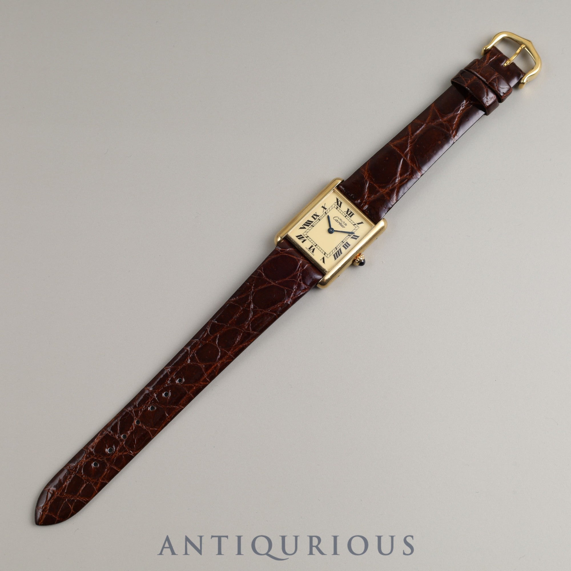 Cartier Must Tank LM Manual Winding SV925 Leather Genuine Buckle (GP) Ivory Roman Dial