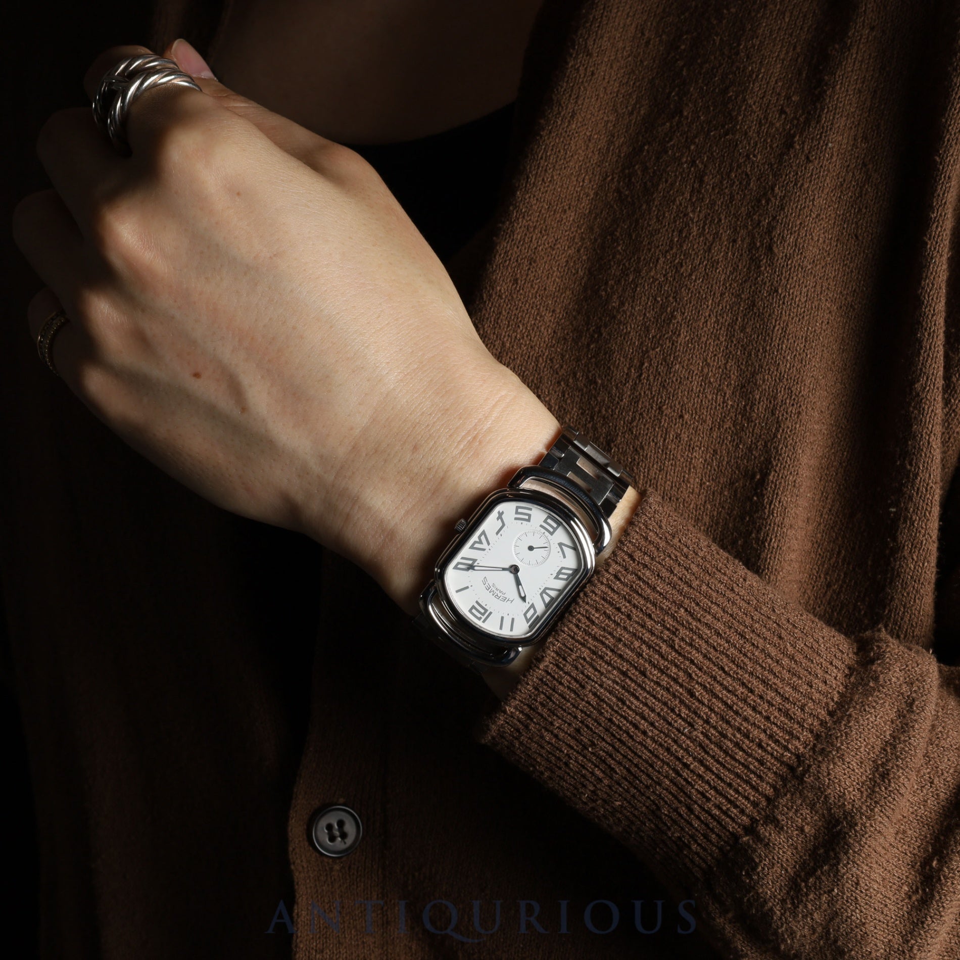 Hermes Rallye RA1.810 Quartz Cal.980.163 Stainless Steel White Dial Box Warranty Card Overhauled