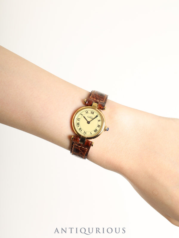 Cartier Must Vendôme VLC SM 590004 Quartz Caliber 90 SV925 Genuine Leather Strap Genuine Buckle (GP) Ivory Roman Dial Box Booklet Warranty (1994) Overhauled