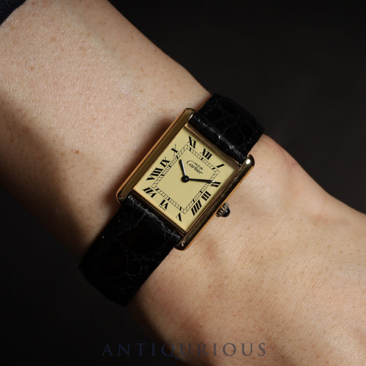 Cartier Must Tank LM Manual winding Cal.78-1 SV925 Leather Genuine buckle (GP) Ivory Roman dial Overhauled