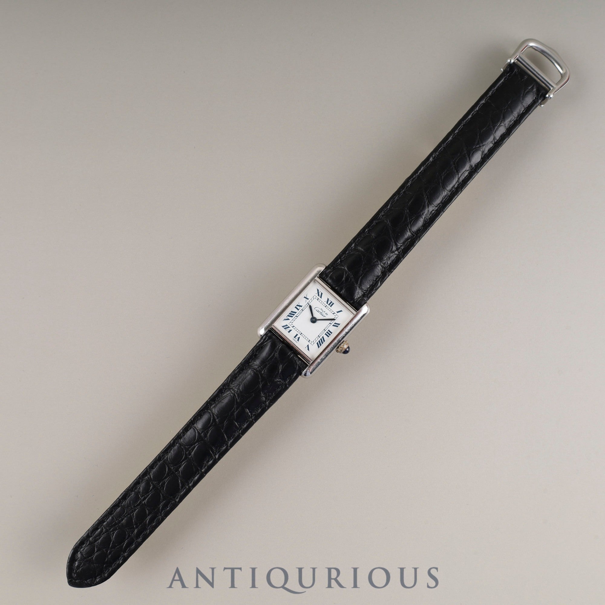 Cartier Must Tank SM 1614 Quartz Caliber 057 SV925 Leather Strap with Genuine D-Buckle (Stainless Steel) White Roman Dial Overhauled