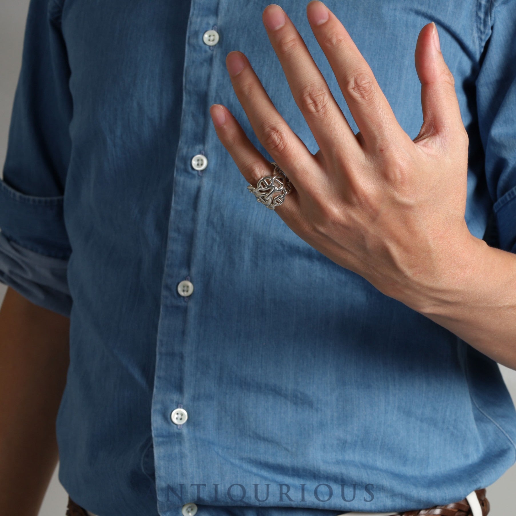 Hermes Ring Chaine d'Ancre Anchaine GM SV925 50 Size 10