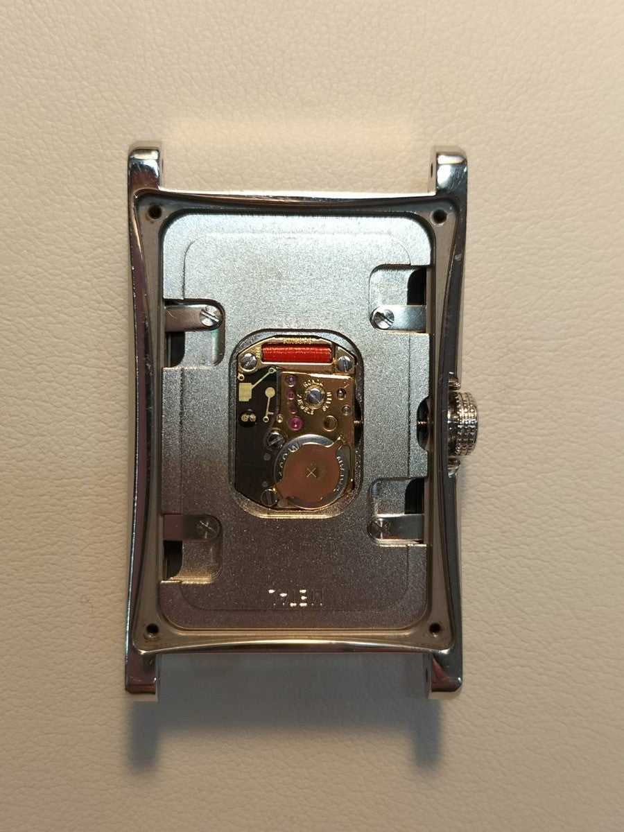 ティファニー イーストウエスト 34677352 クォーツ SS 革 純正バックル(SS) ブラックアラビア文字盤 保証書(2017年)冊子 オーバーホール済み