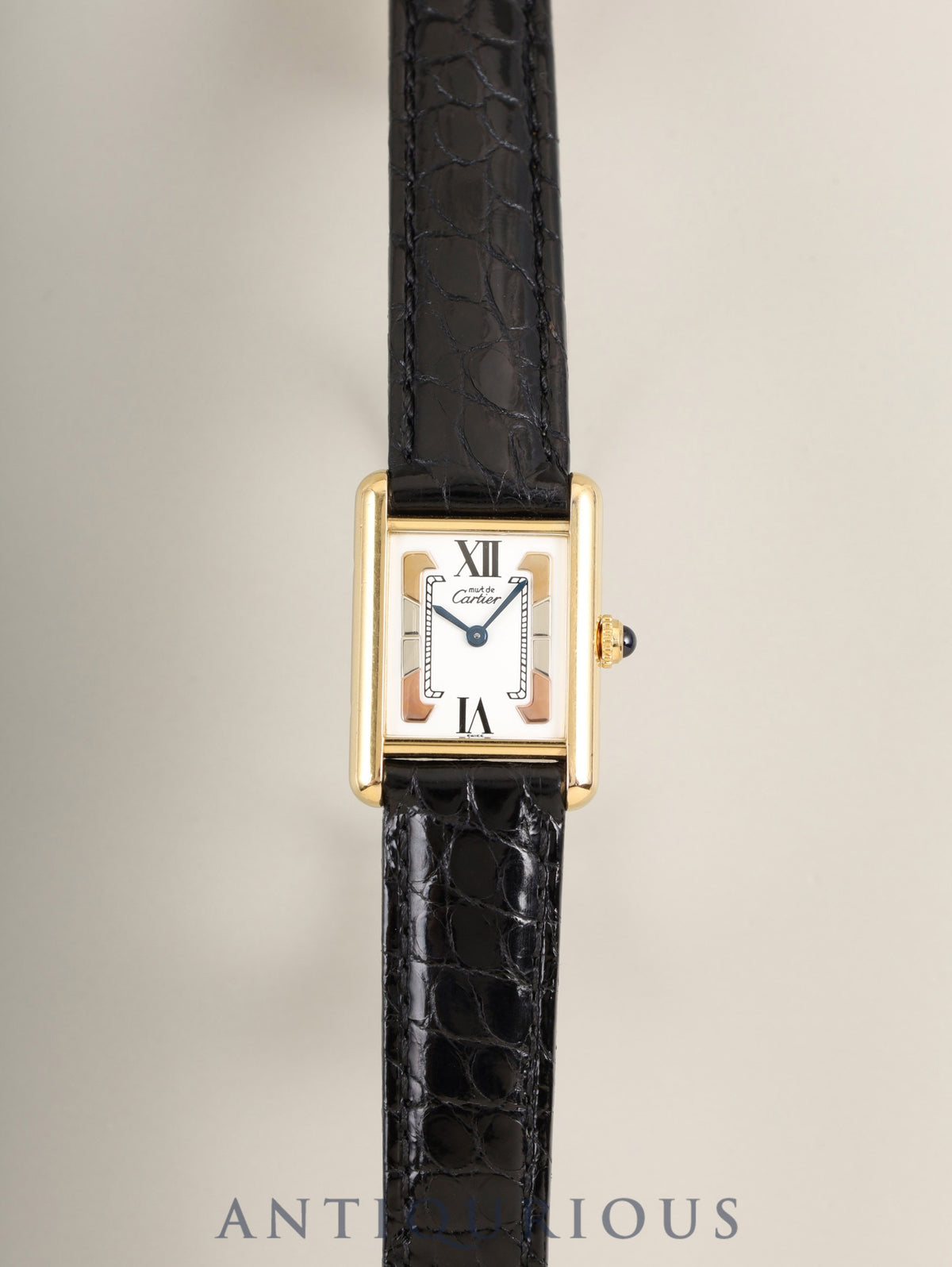 Cartier Must Tank SM 1613 Quartz SV925 Leather with original deployant buckle (GP) with Trinity dial (SWISS表記) complete service by Cartier Boutique