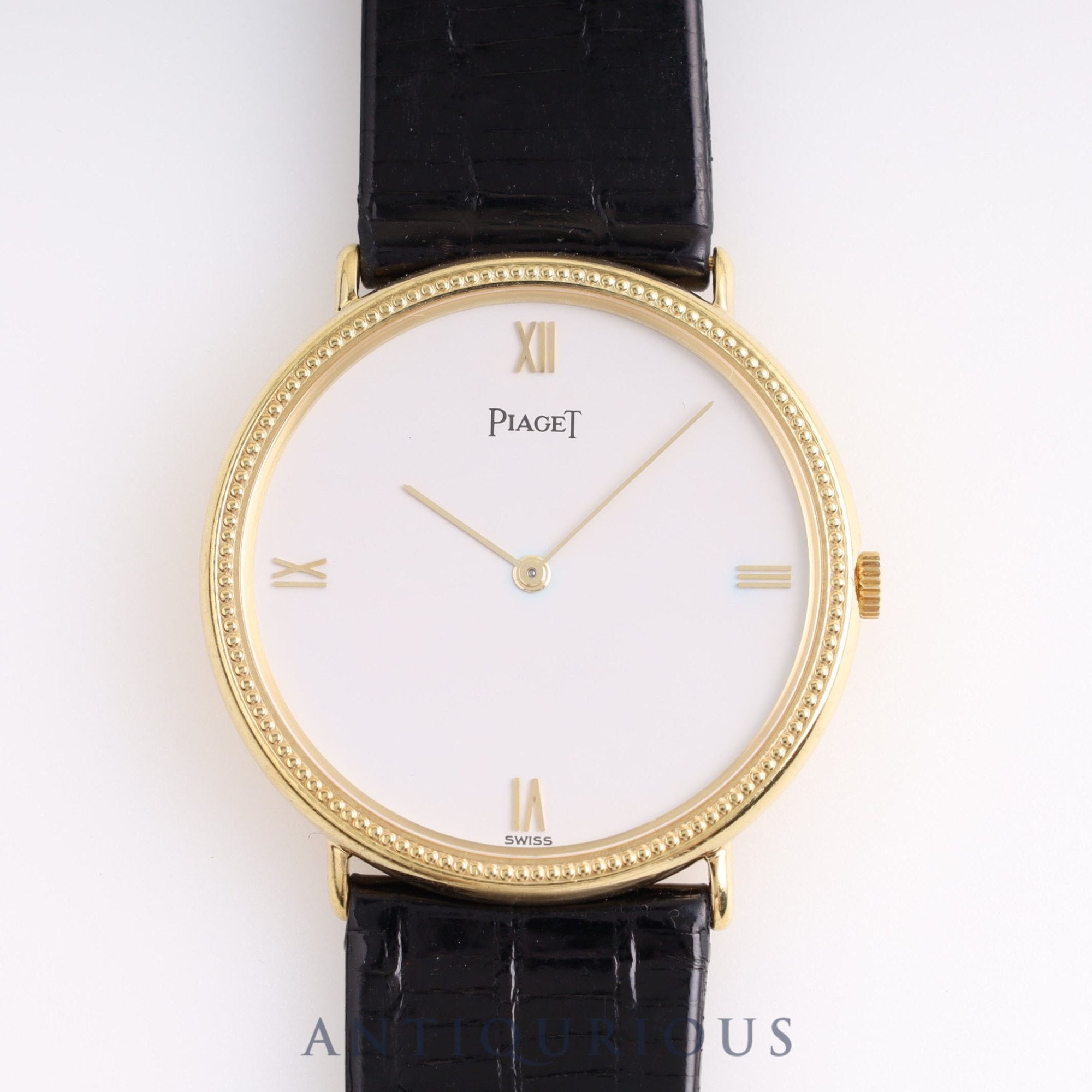 Piaget Round 90231 Manual Winding Caliber 9P2 750YG Leather Strap with Genuine Buckle (750YG) White Dial