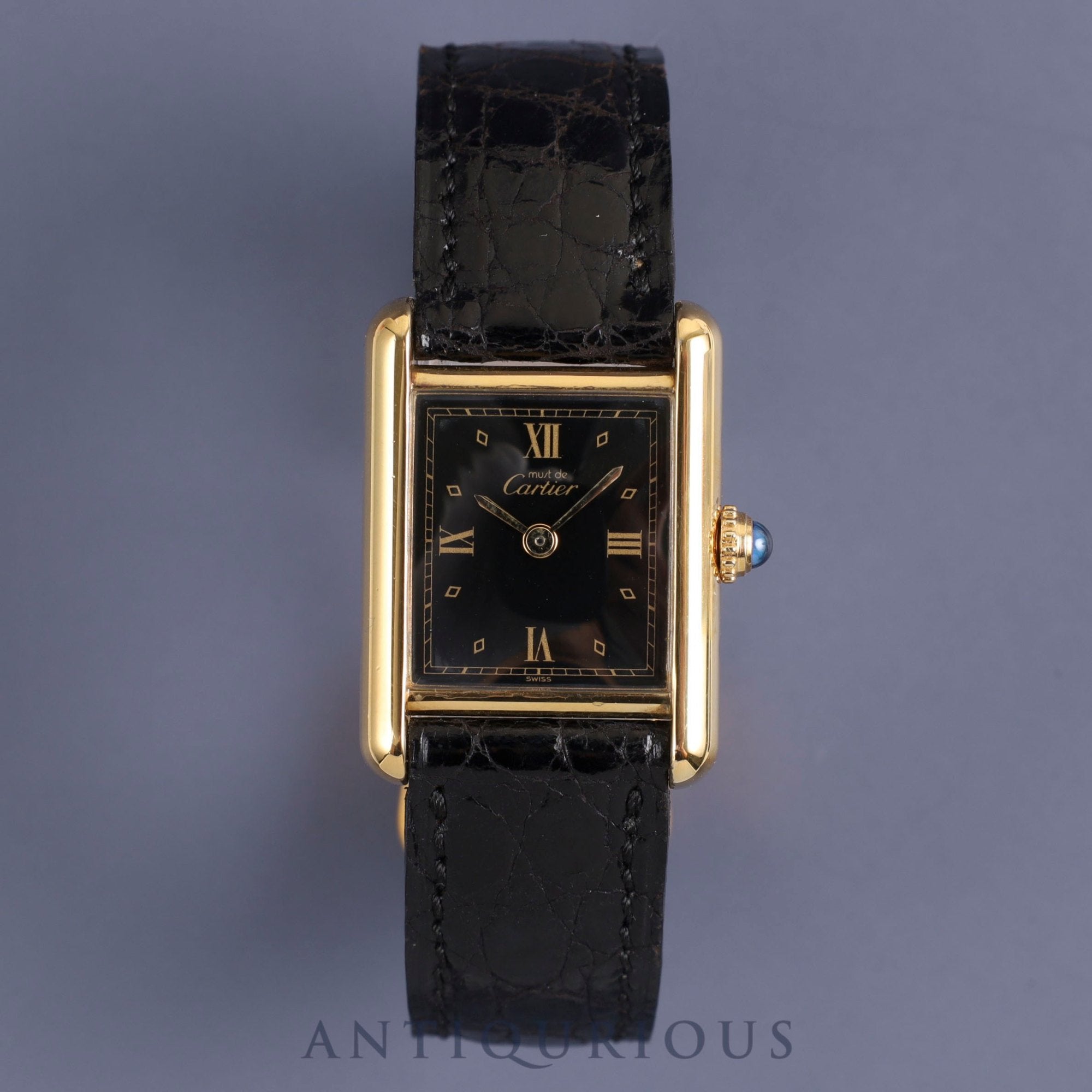 カルティエ マストタンク SM 5057001 クォーツ Cal.057 SV925 純正革ベルト 純正Dバックル ブラック飛びローマン文字盤 保証書(1993年 ) オーバーホール済み