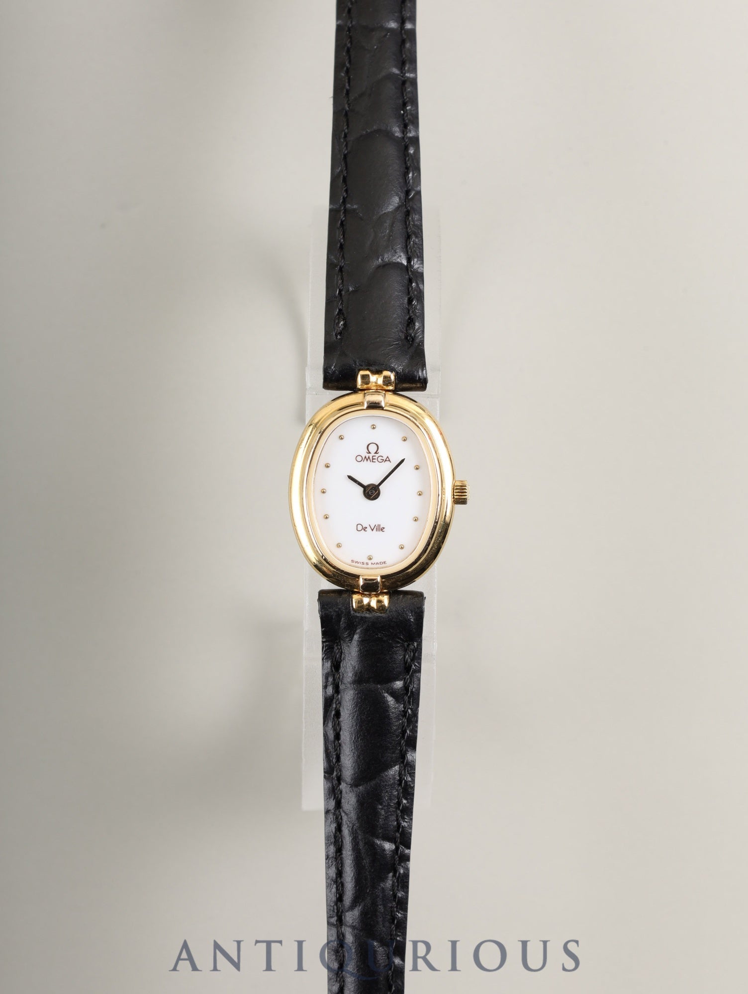 オメガ デ・ヴィル 595.0069 クォーツ Cal.1450 SS/GP 革 純正尾錠(GP)ホワイト文字盤 オーバーホール済み