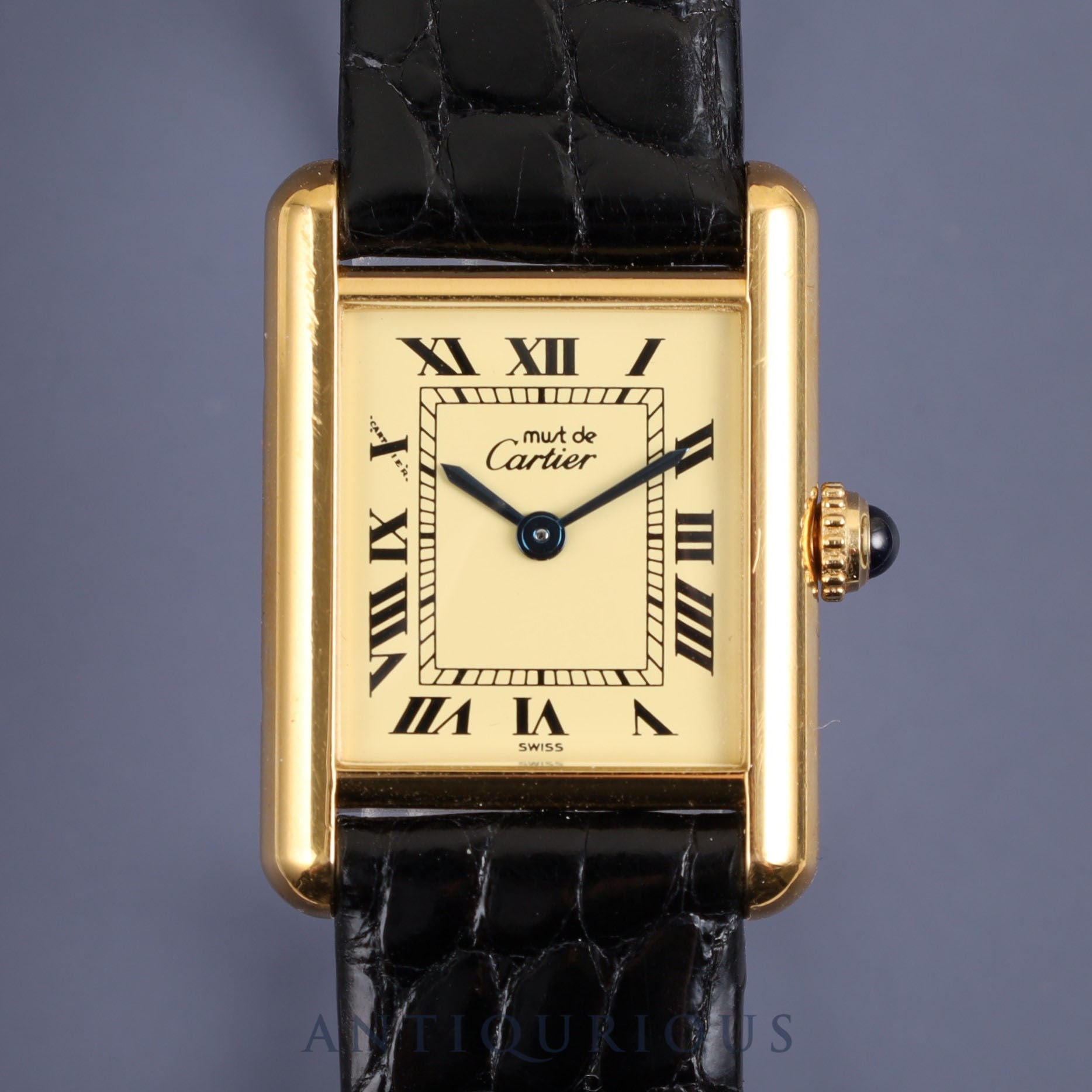 Cartier Must Tank SM 1613 Quartz Cal.057 SV925 Leather Genuine Buckle (GP) Ivory Dial Box Booklet Overhauled