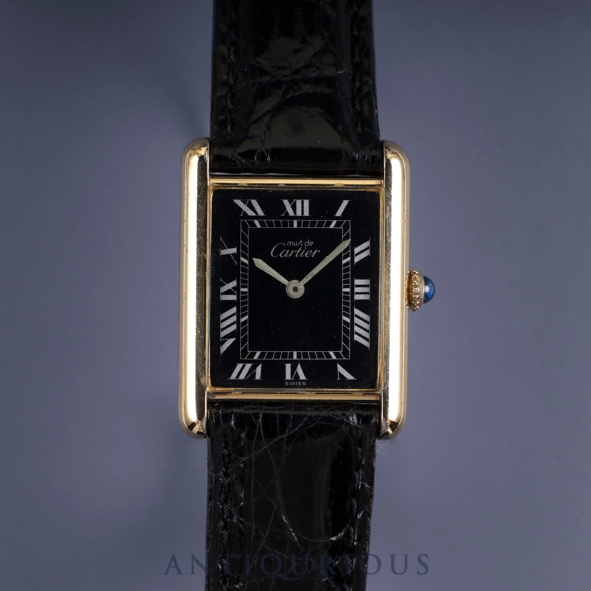 カルティエ マストタンク LM 手巻き Cal.78-1 SV925 革 純正尾錠(GP)ブラックローマン文字盤 オーバーホール済み