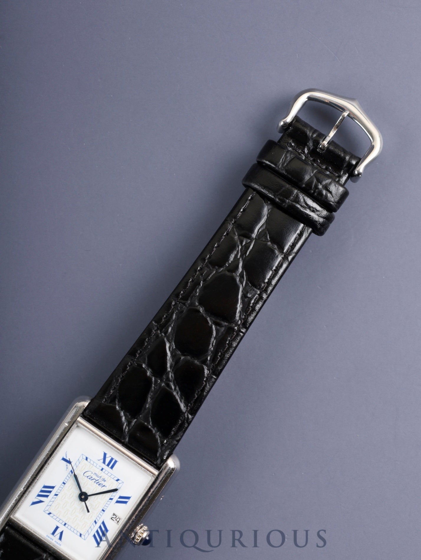 Cartier Must Tank GM (XL) 2414 Quartz Movement, SV925 Leather, Genuine Pin Buckle (Stainless Steel), White Roman Dial (SWISS MADE Marking), Completely Serviced at a Cartier Boutique