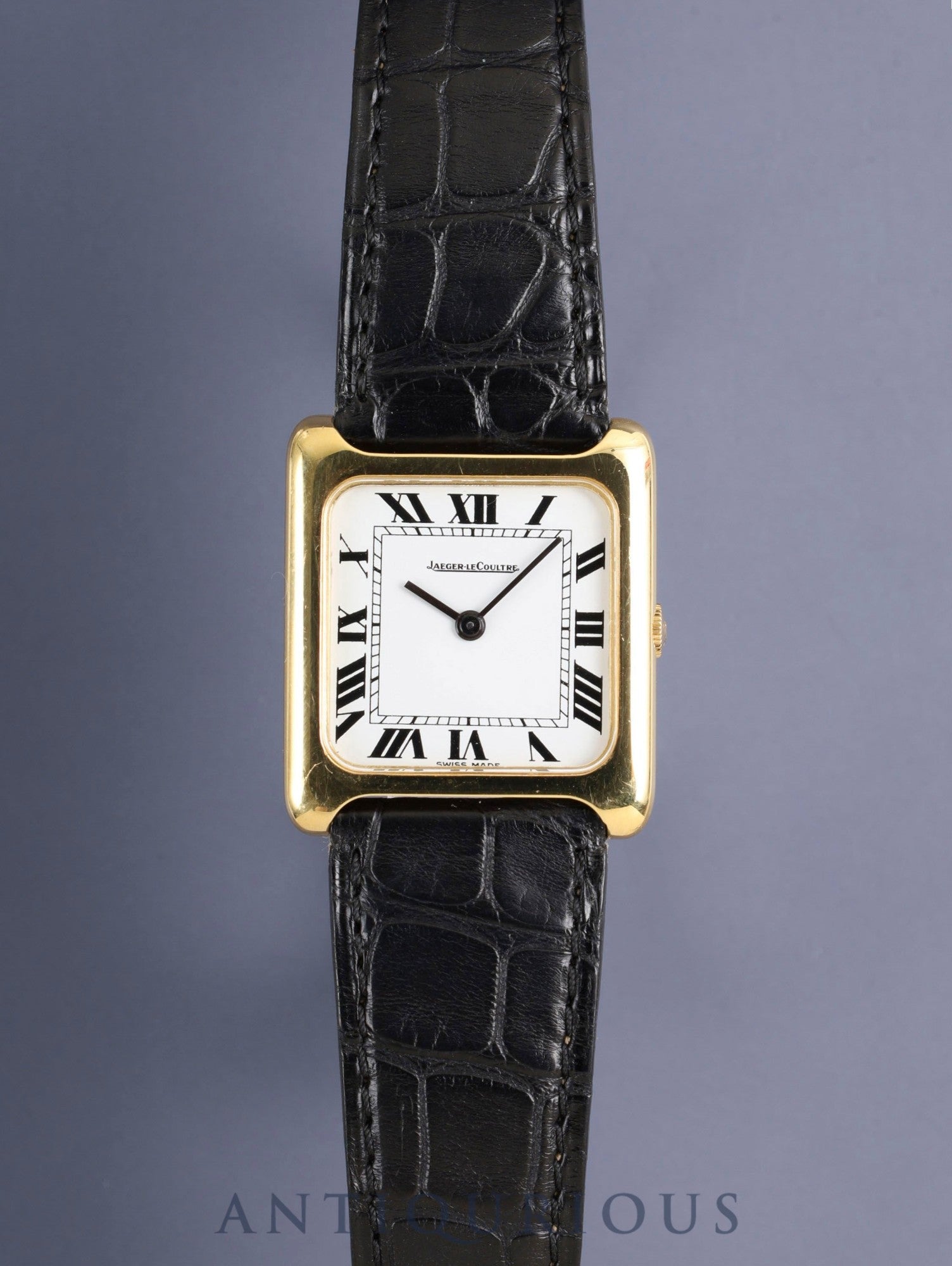 Jaeger-LeCoultre Square Case 9117.21 Manual Winding 750YG Leather Original Buckle (GP) White Roman Dial Overhauled