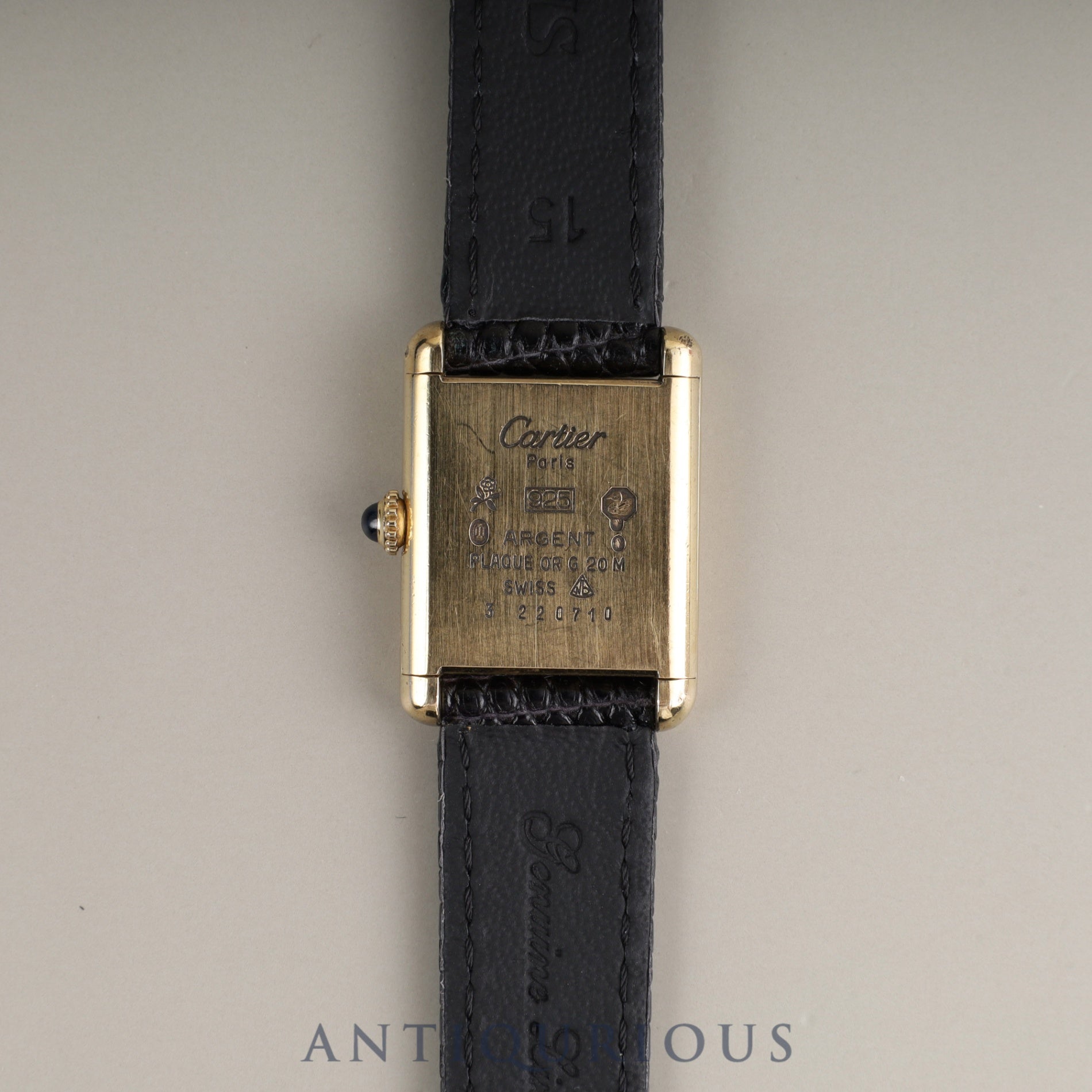 カルティエ マストタンク SM 手巻き Cal.- SV925 革 純正尾錠(GP)オニキス文字盤 1976年頃~1981年頃 オーバーホール済み
