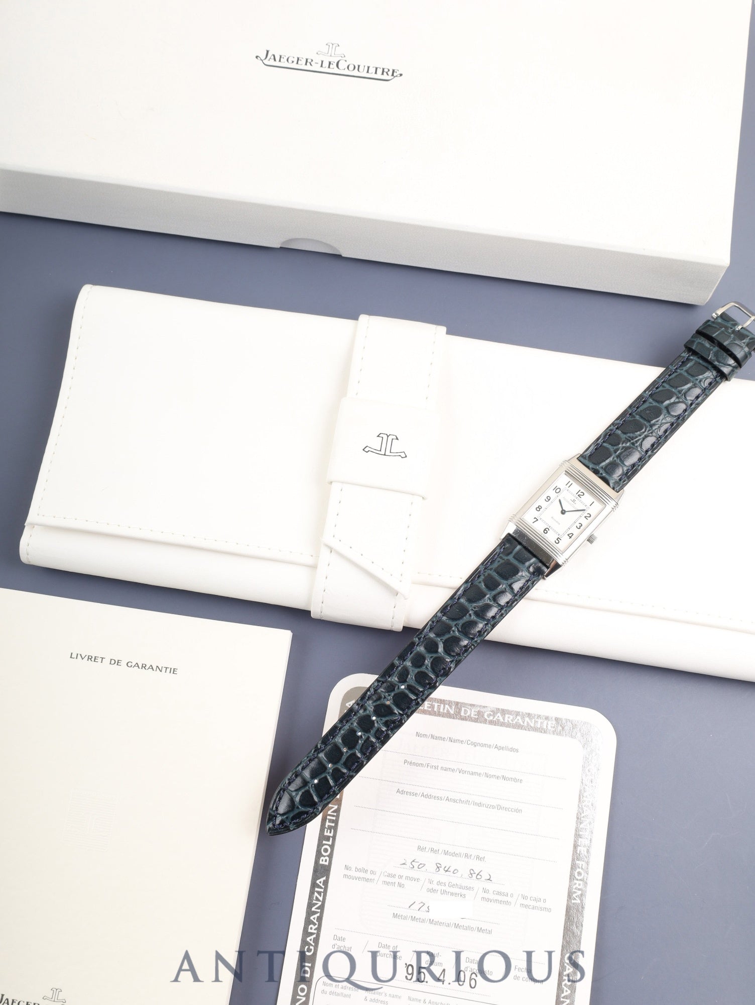 Jaeger-LeCoultre Reverso Classic 250.8.86 Manual Winding Cal.846/1 Leather Genuine Buckle (SS) Silver Arabic Dial (Case Back Engraved) Box, Case, Booklet, Warranty Card (1995) Overhauled