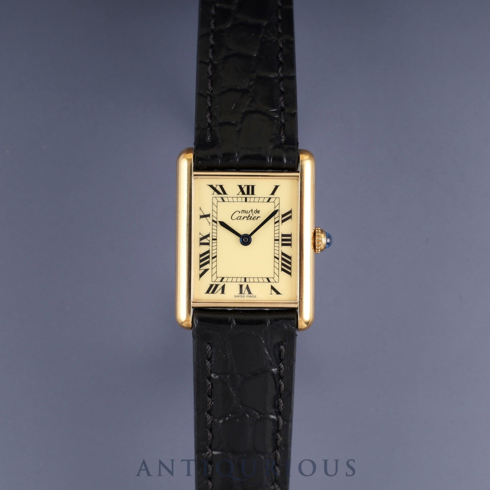 カルティエ マストタンク LM 590005 クォーツ SV925 革 純正尾錠(GP) アイボリーローマン文字盤 カルティエブティックにてコンプリートサービス済み