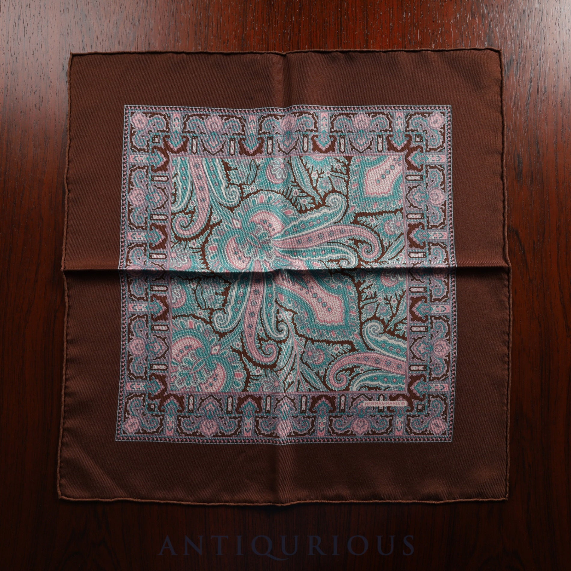エルメス スカーフ カレ45 ペイズリー柄 ブラウン SILK100%