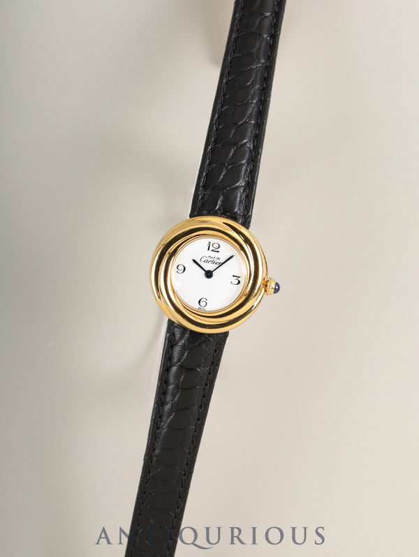 Cartier Must Trinity W1010844 / 2735 Quartz Cal.157 SV925 Leather Genuine Deployant Buckle (GP) White Dial with Exploding Arabic Numerals Overhauled