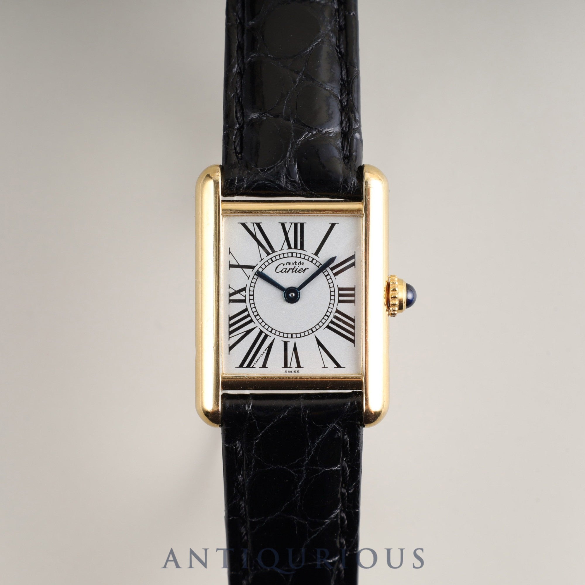 Cartier Must Tank SM 5057001 Quartz SV925 Leather Genuine D-buckle (GP) Opalan dial Overhauled