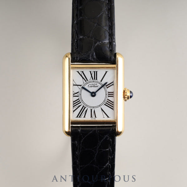 Cartier Must Tank SM 5057001 Quartz SV925 Leather Genuine D-buckle (GP) Opalan dial Overhauled