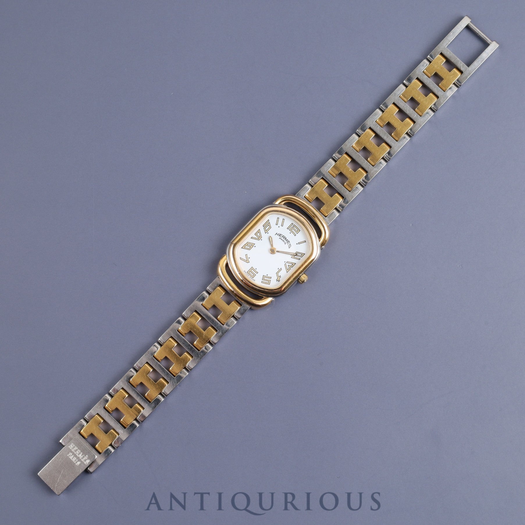 Hermes Rally 770301-4 Quartz Cal.976 001 SS/GP White Dial Warranty (1995) Box Overhauled