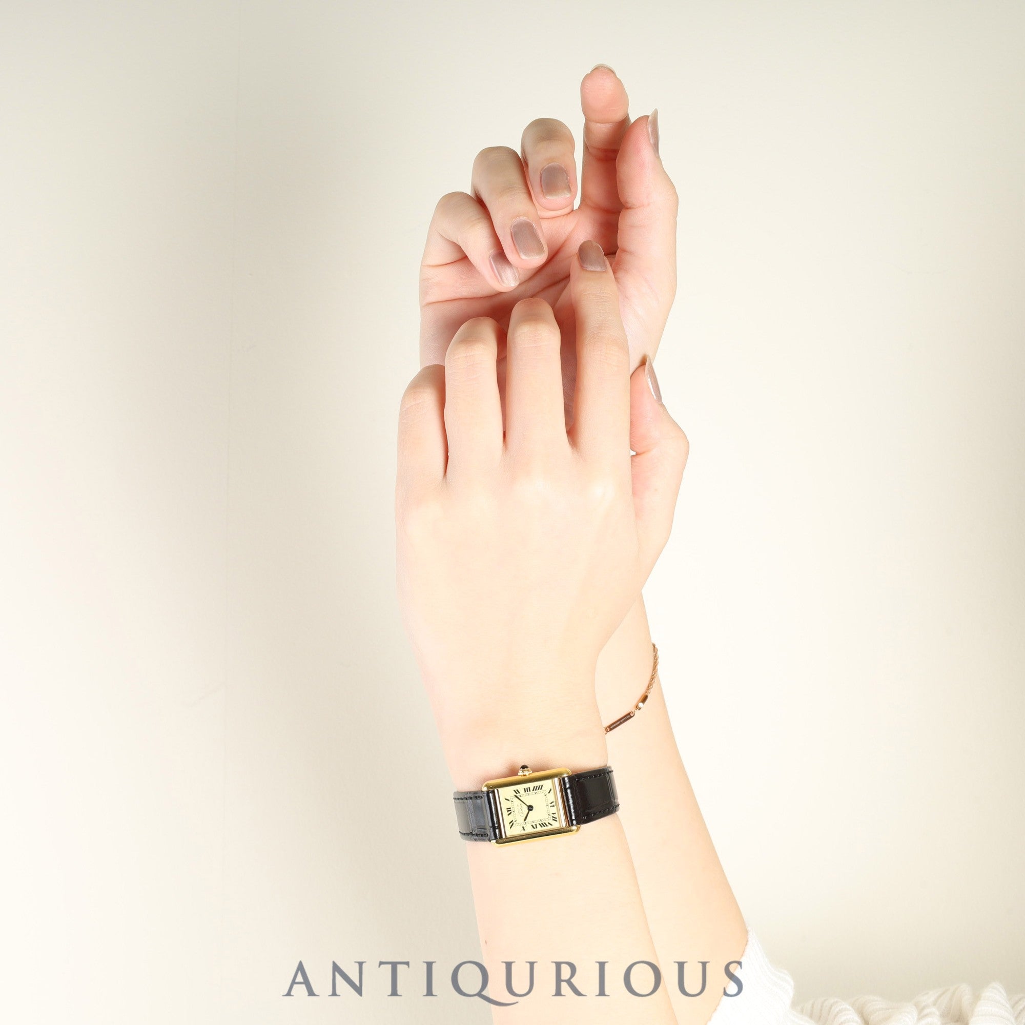 カルティエ マストタンク SM 5057001 クォーツ Cal.057 SV925 革 純正尾錠(GP)アイボリーローマン文字盤 オーバーホール済み