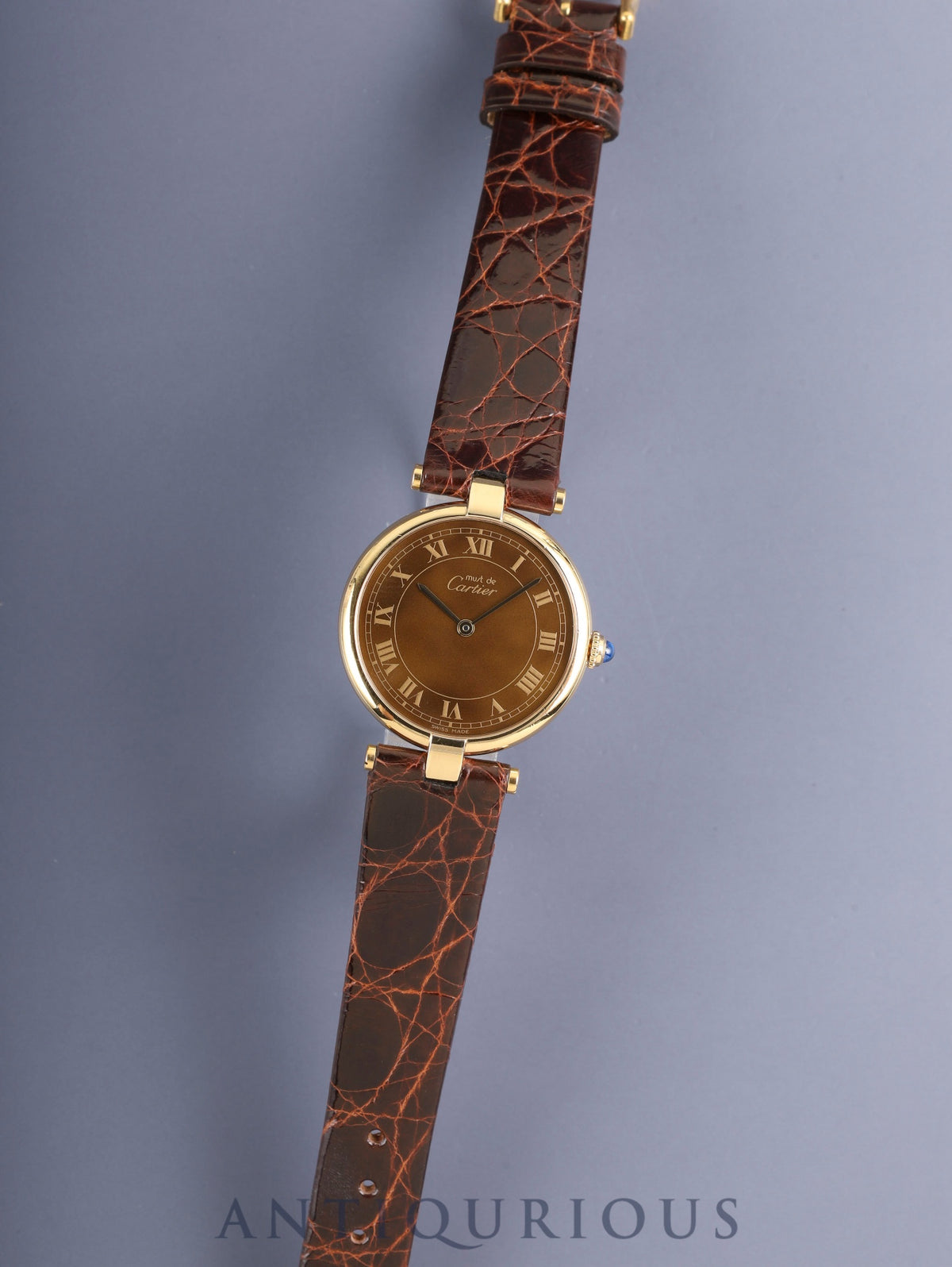 Cartier Must Vendome VLC LM 17 Quartz Cal.81 SV925 Leather Genuine Pin Buckle (GP) Mahogany Dial (SWISS MADE marking) Complete Service at Cartier Boutique