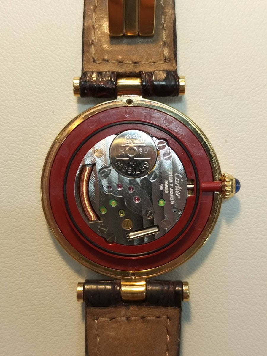 カルティエ マスト ヴァンドーム VLC LM W1009754 / 1861 クォーツ Cal.90 SV925 革 純正Dバックル(GP)飛びアラビア文字盤 オーバーホール済み