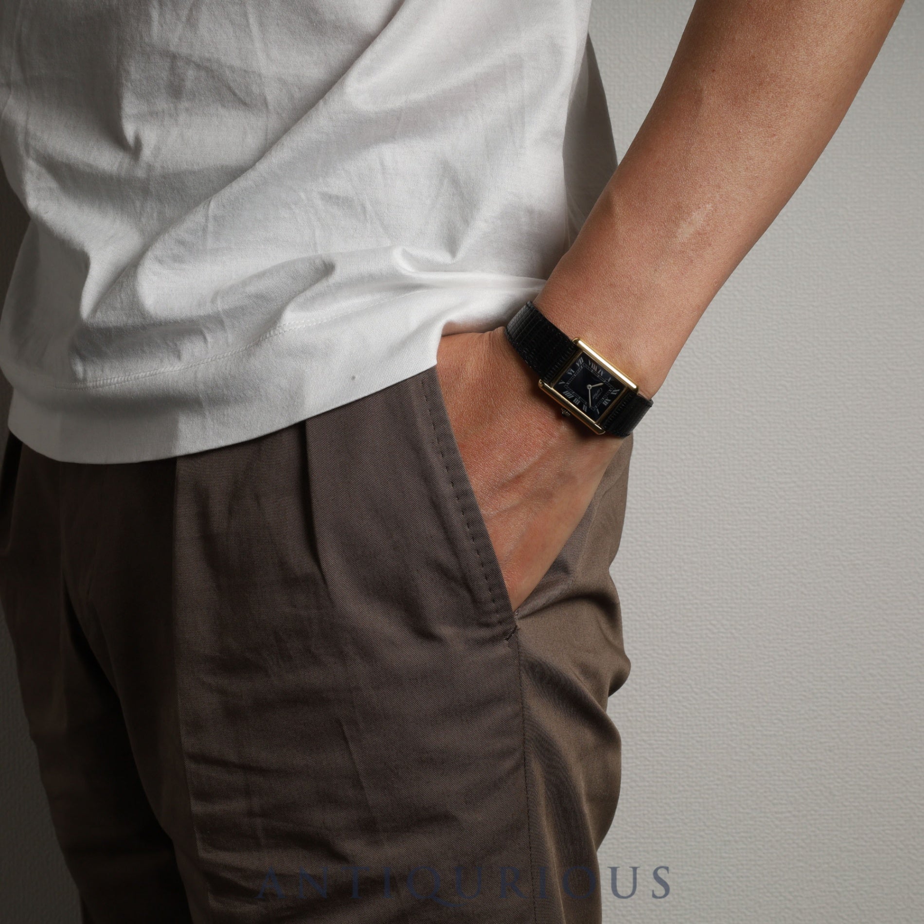 Cartier Must Tank LM Manual winding Cal.78-1 SV925 Genuine leather strap Genuine buckle (GP) Black Roman dial Overhauled