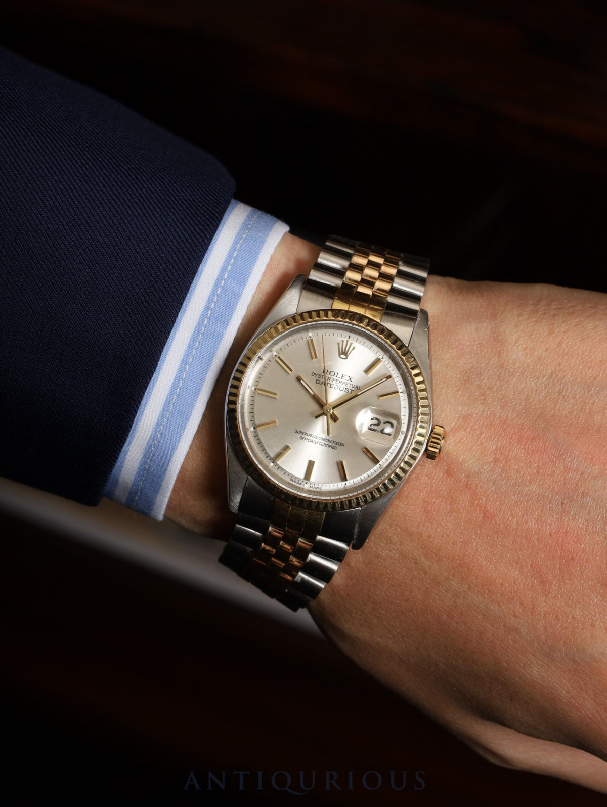 Rolex Datejust 1601 Automatic Caliber 1570 Stainless Steel/Yellow Gold Silver Dial No. 38 (1973) International Service Warranty (2014) Overhauled